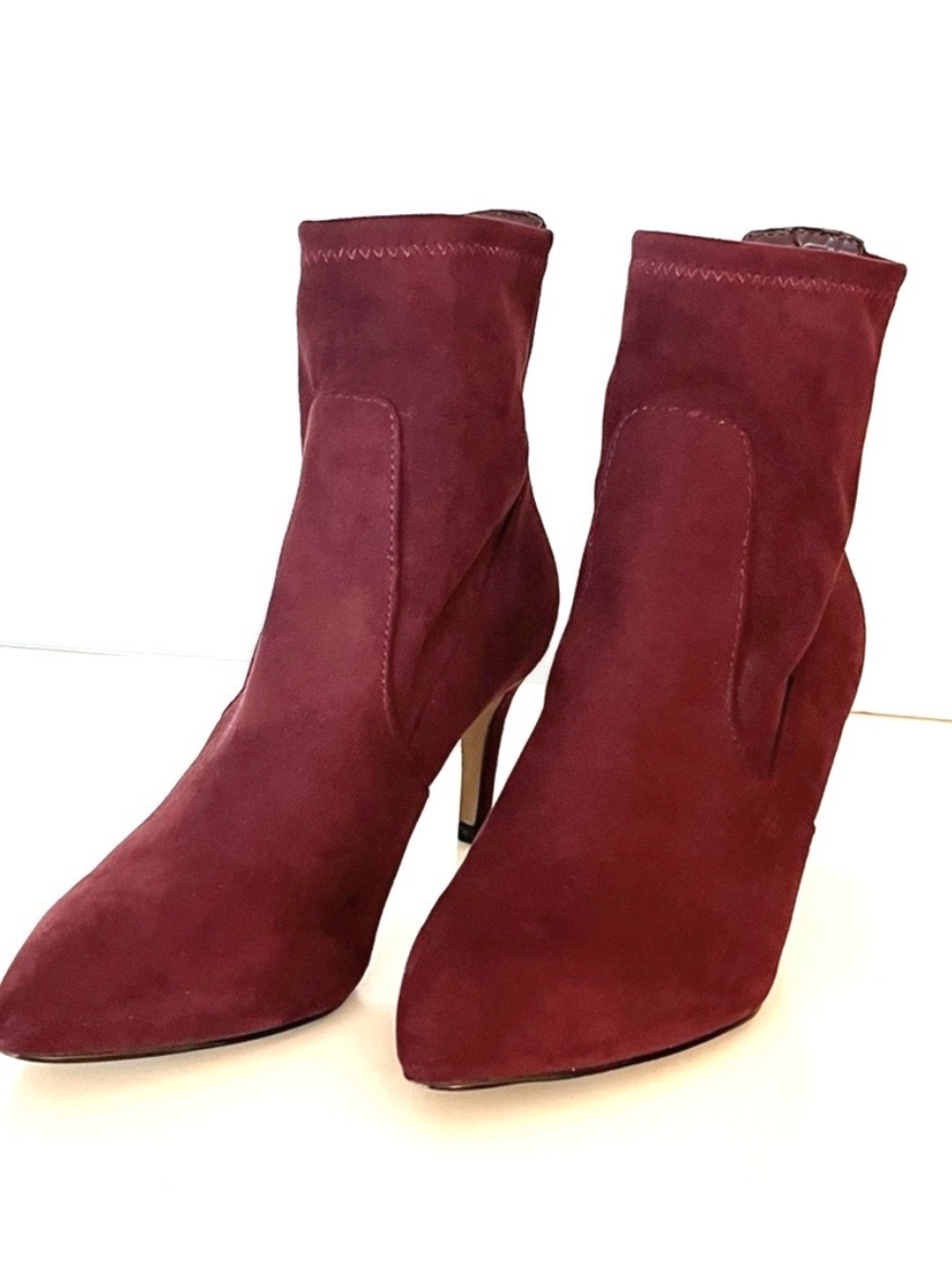 Faux Suede Ankle Boots Pointed Toe Stiletto Burgundy Size 6